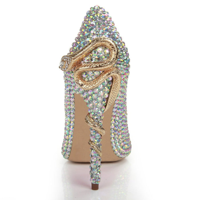 Tucomosi Women Sequin Wedding Shoes Point Toe Stiletto Single Shoes