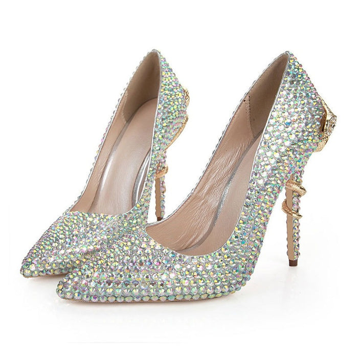 Tucomosi Women Sequin Wedding Shoes Point Toe Stiletto Single Shoes