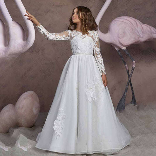 Tulle Lace Flower Girl Dress Pageant Maxi Dresses for Girls Ball Gown