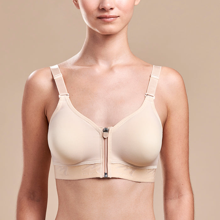 FlexFit™ Ultra Low Coverage Zip-Front Bra - Style No. B09Z Front view, in beige