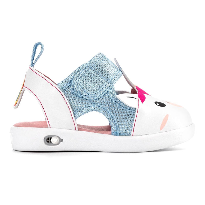 Unicorn Squeaky Toddler Sandals | White/Sparkly Blue Squeaky Sandals ikiki® Shoes