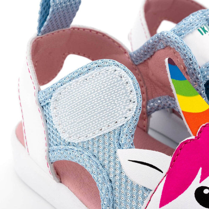 Unicorn Squeaky Toddler Sandals | White/Sparkly Blue Squeaky Sandals ikiki® Shoes