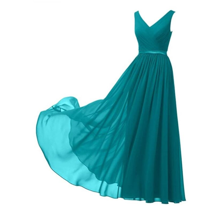 V-Neck Chiffon Bridesmaid Dresses Long Party Evening Formal Dress