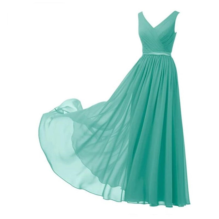 V-Neck Chiffon Bridesmaid Dresses Long Party Evening Formal Dress