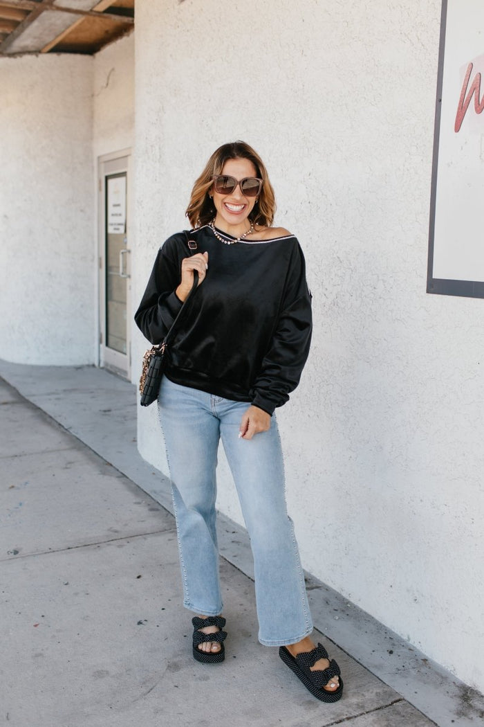 Velour Airplane Mode Top In Black - Reg & Curvy - Macoma Boutique120 Long Sleeve