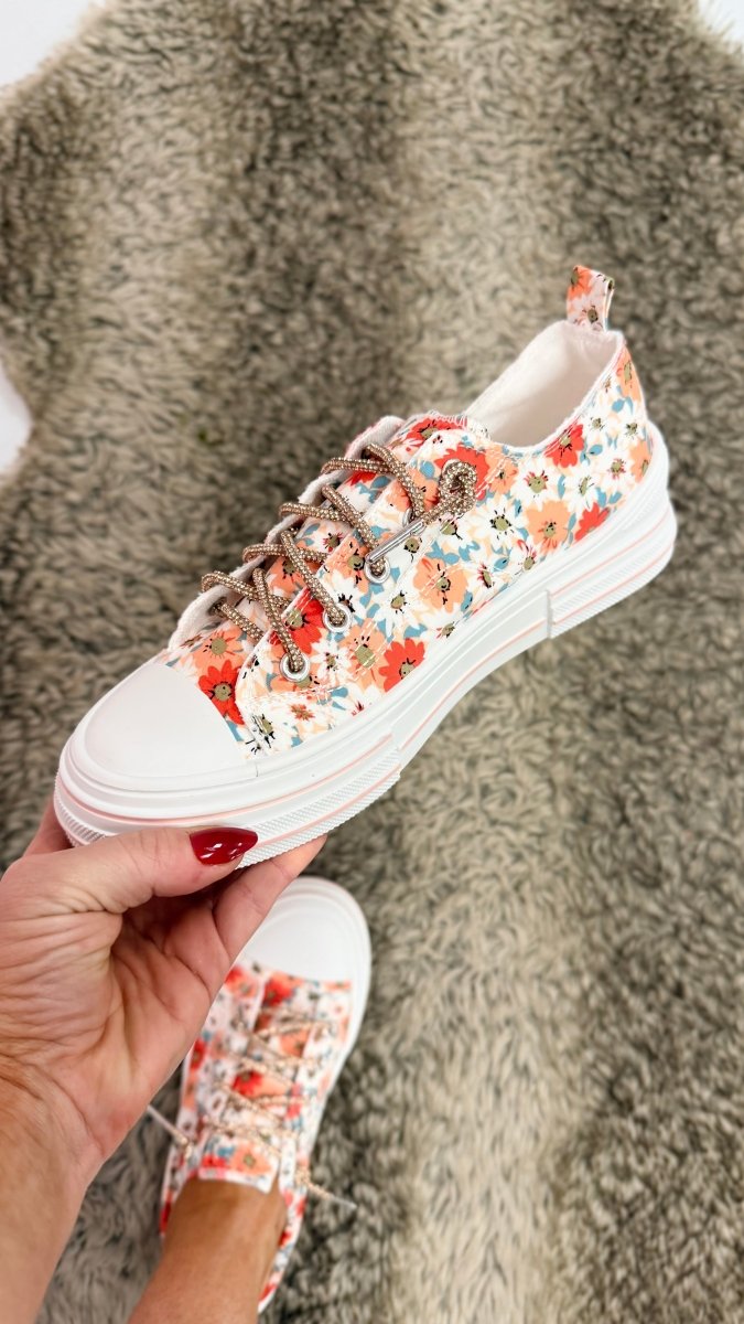 Very G Peach Aman Floral Sneakers - Macoma Boutique301 Sneakers