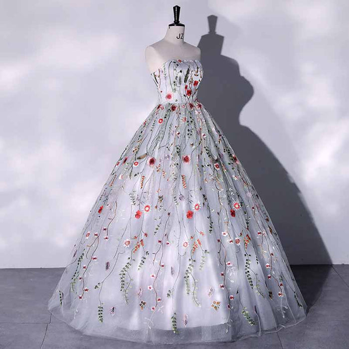 Vintage Sweetheart Embroidery Tulle Prom Dress Ball Gowns