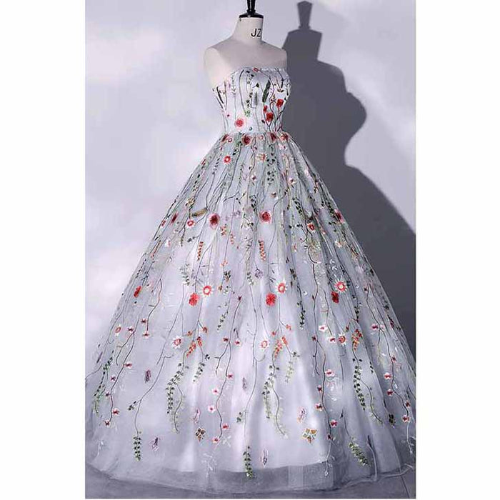Vintage Sweetheart Embroidery Tulle Prom Dress Ball Gowns