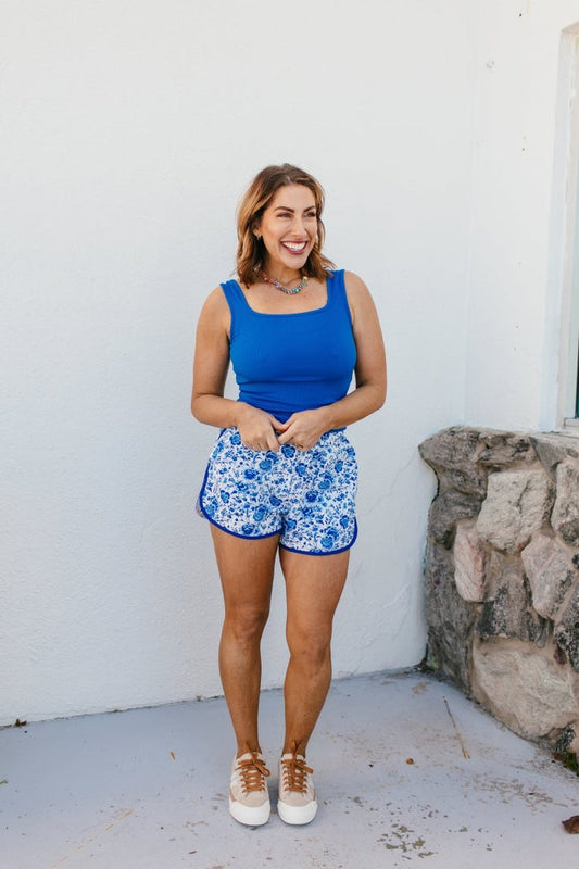 Wear All Day Shorts In Blue Floral - Reg & Curvy - Macoma Boutique180 Shorts