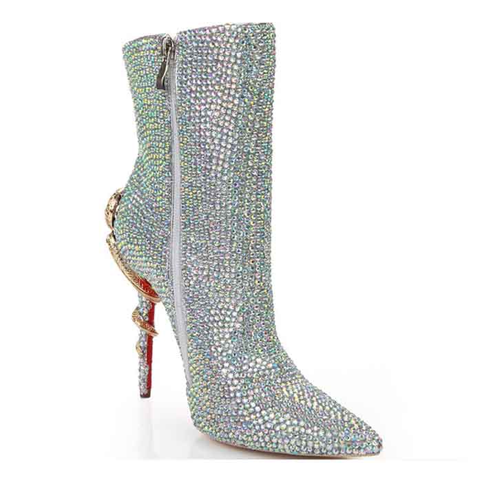 Wedding Boots Rhinestone Pointed Toe Stiletto Heel Bridal's Boots