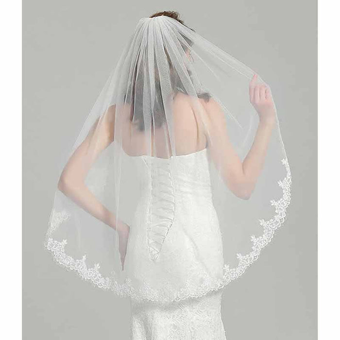 Wedding Bridal Veil with Comb Lace Applique Edge Veil