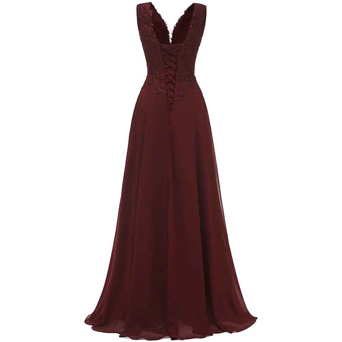 Wedding Bridesmaid Dress Long V Neck Lace Prom Dress Appliques Formal Evening Gowns