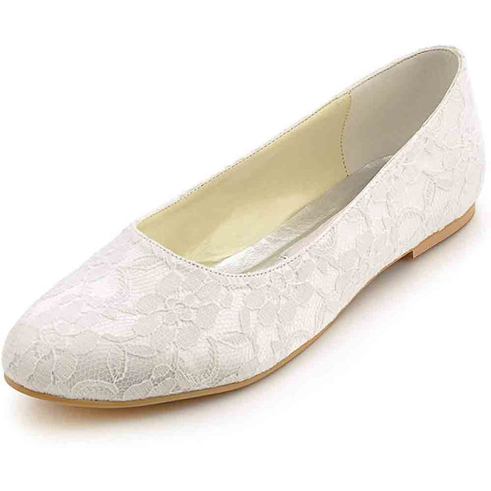 Elegant comfortable bridal flats for wedding featuring a lace design and soft lining