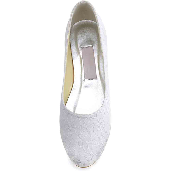 White lace comfortable bridal flats for wedding with a sleek design and soft interior