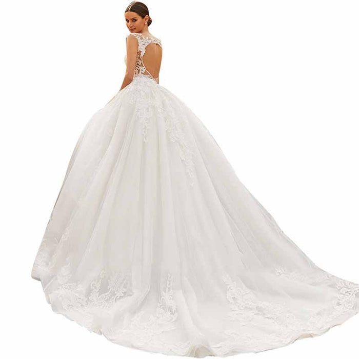 Wedding-Gown/Princess V-neck Court Train Tulle Lace Wedding Dress