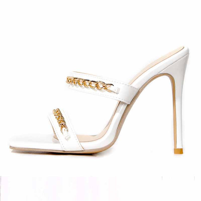 White SD-HK Wedding Heels for Summer Bride with Stylish Chain Detail and High Heels