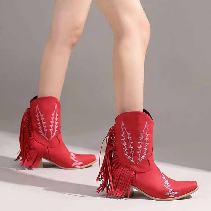 Western Cowboy Cowgirl Short Boots With Fringe Tassels Boot