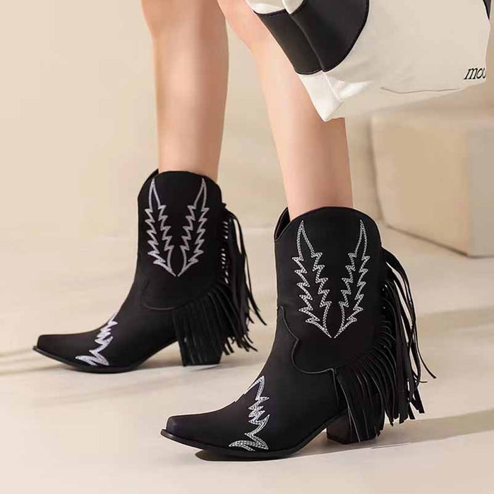 Western Cowboy Cowgirl Short Boots With Fringe Tassels Boot