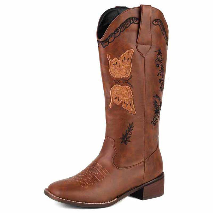 Western Cowgirl Boots Wide Square Toe Mid Calf Boot