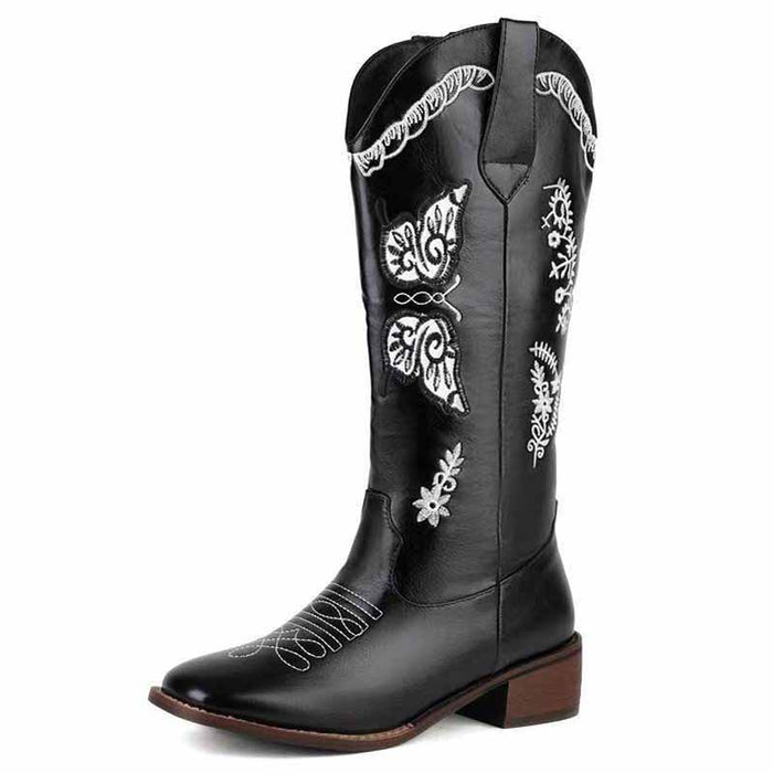 Western Cowgirl Boots Wide Square Toe Mid Calf Boot
