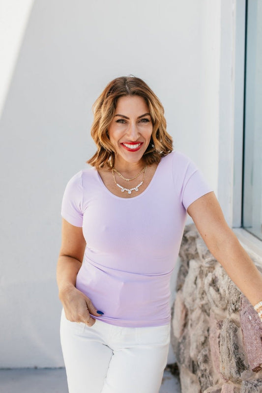 What's The Scoop Seamless Top In Lavender - Reg & Curvy - Macoma Boutique100 Short Sleeve