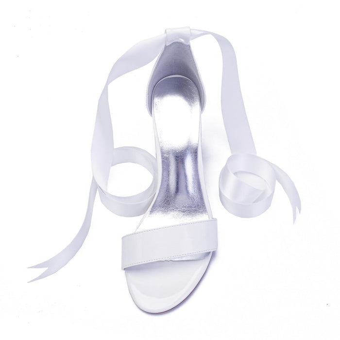 White high-heeled sandals thick heels Ankle Strap wedding party shoes