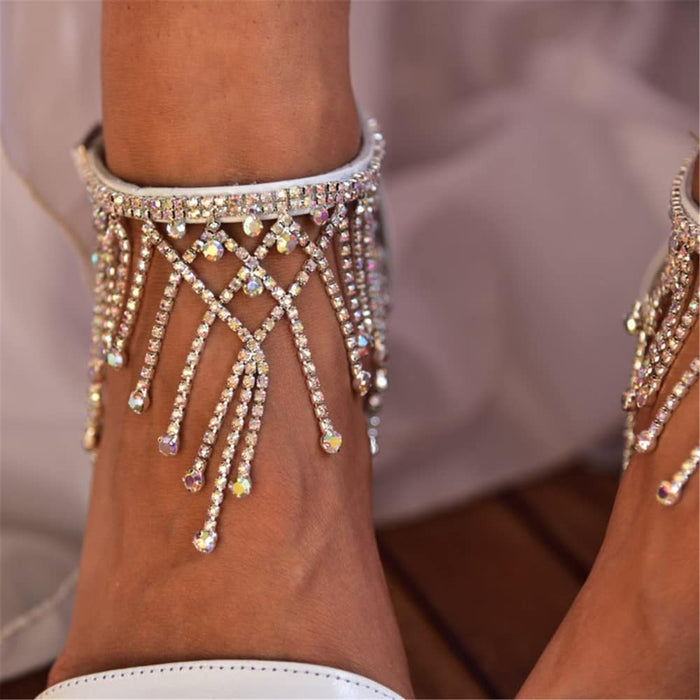 White high-heeled thick heels tassel wedding party shoes