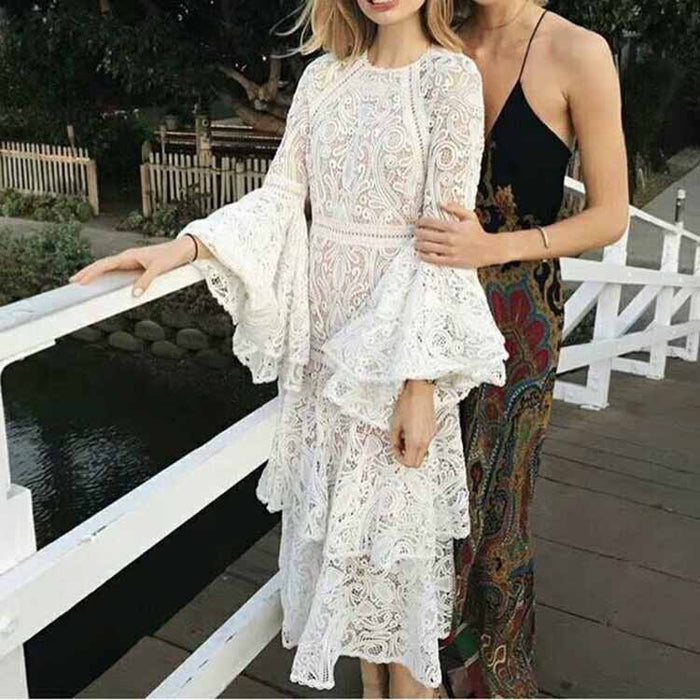 White Lace Dress Casual White Wedding Dress,Wedding Dinner Dress Boho Wedding Dress