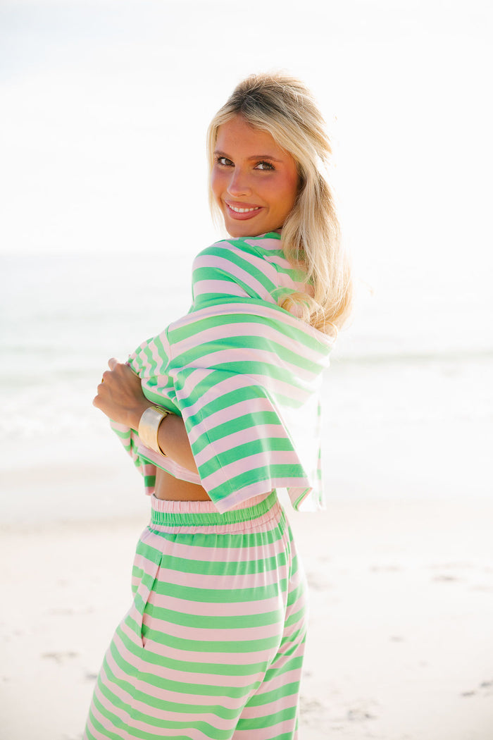 Wide Stripe Oversized Tee  - Palm Pink