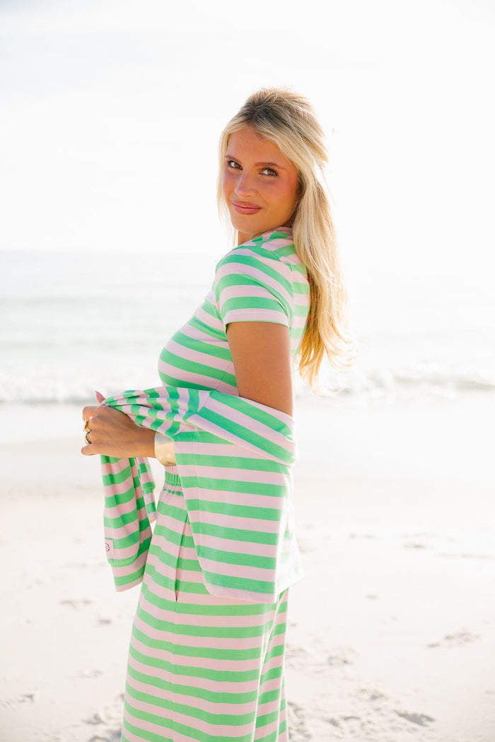 Wide Stripe Oversized Tee  - Palm Pink