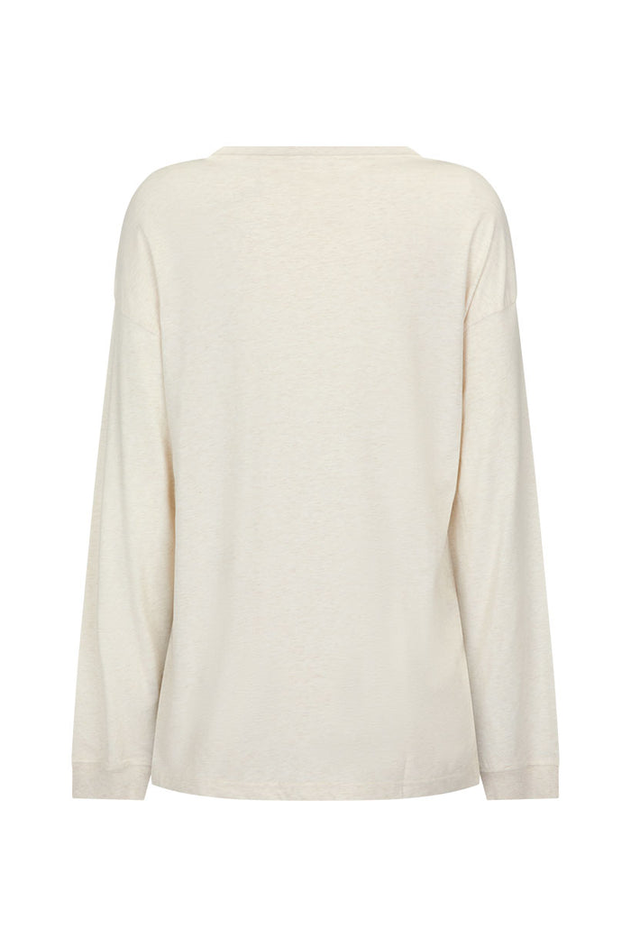 Back view of Wild Love Long Sleeve Tee in Cream Marle showing ribbed cuffs and shoulder seam detail