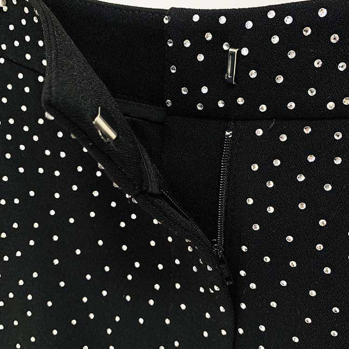 Women Black Bling Bling Hot Drill Studs Fitted Blazer + Mini Skirt Suit Black