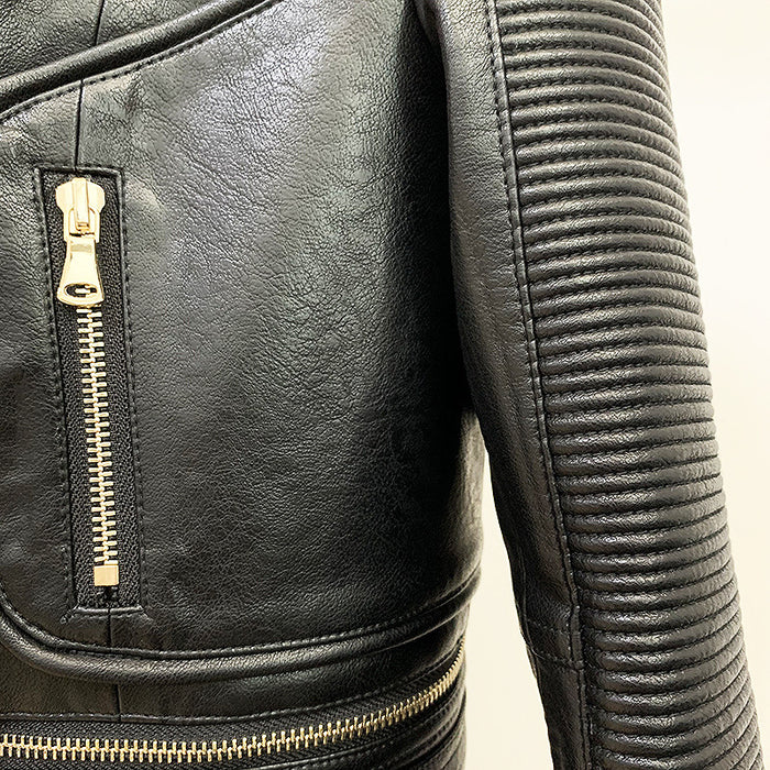 Women Black Leather Jacket Moto Biker Blazer Coats