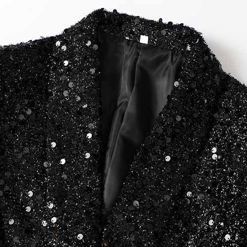 Women Bling Bling Sequined Black Long Blazer