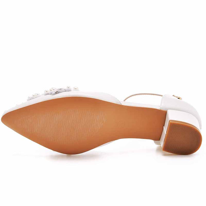 Women Block Heels Pearls Wedding Shoes Closed Toe Prom Party Sandals
