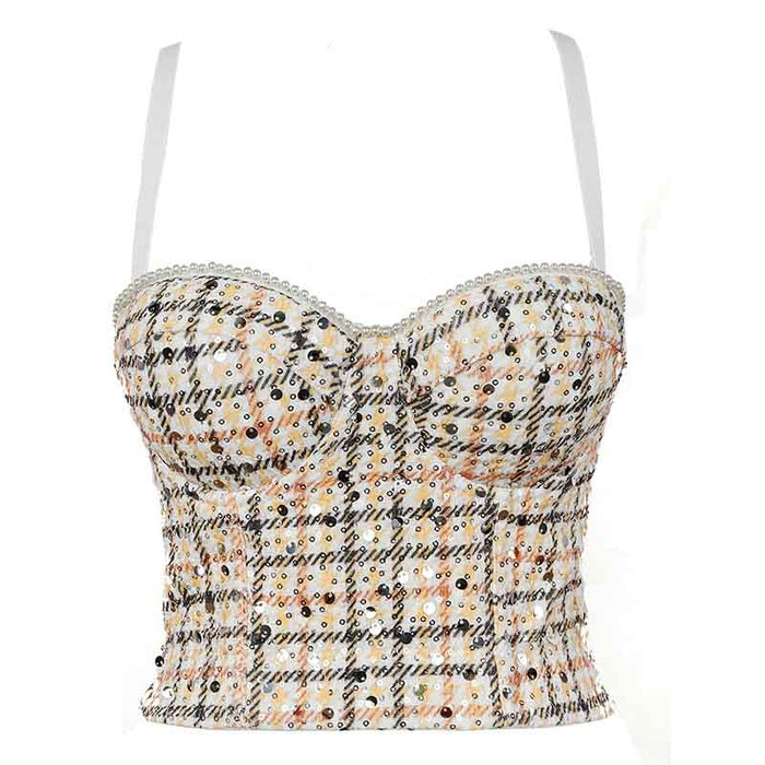 Women Bustier Crop Tops Floral Push Up Corset Bra Tank Top