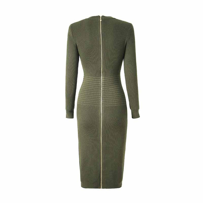 Women Button-up Knitted Minidress Long Sleeve Knit Short Dresses