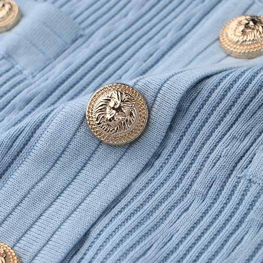 Women Button-up Knitted Minidress V Neck Mini ribbed-knit Dress