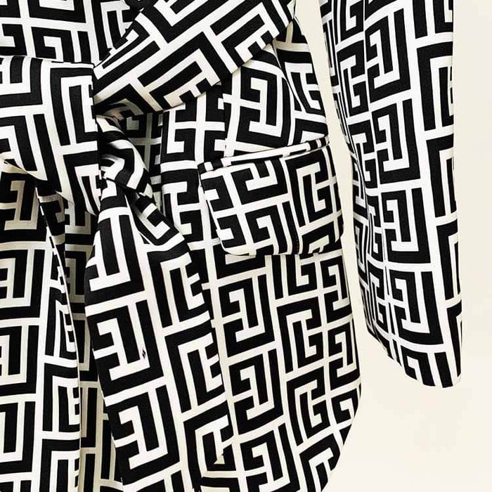 Women Chic Maze Double Breasted Belted Blazer + Elastic Waist Trousers Pants Suit
