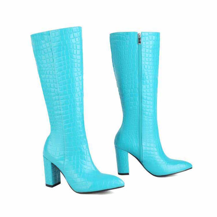 Women Colorful Boots Over The Knee Block Heel Zipper Boots