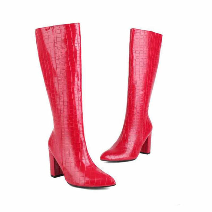 Women Colorful Boots Over The Knee Block Heel Zipper Boots