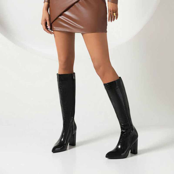 Women Colorful Boots Over The Knee Block Heel Zipper Boots