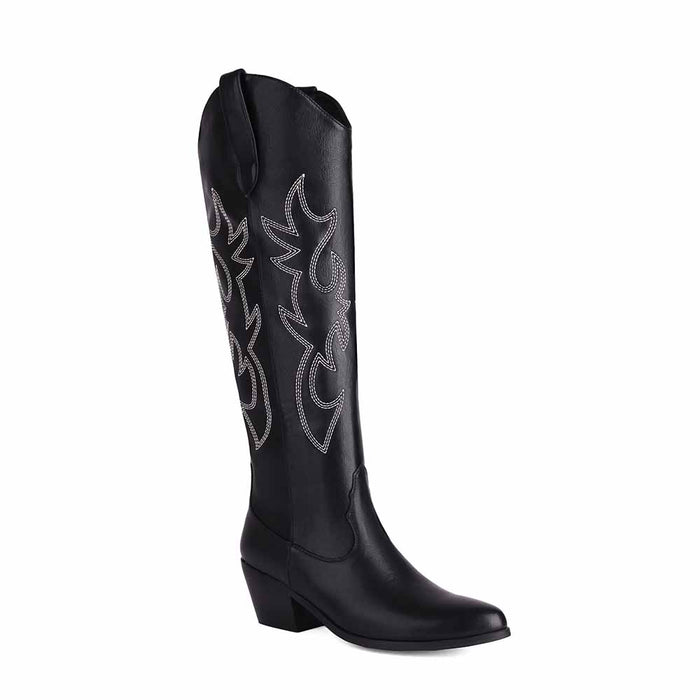 Women Cowboy Boot Faux Leather Embroidered Knee High Cowgirl Western Boots