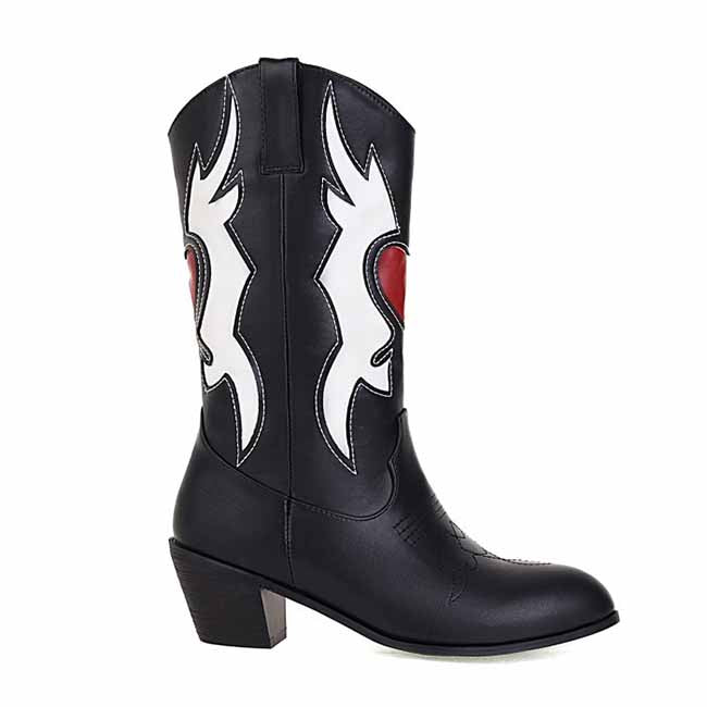 Women Cowboy Boots Black Studded Western Boots