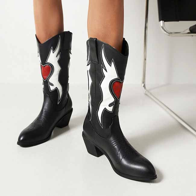 Women Cowboy Boots Black Studded Western Boots