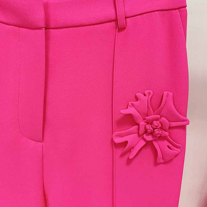 Women Crepe Couture Applique Pants Flared Trousers