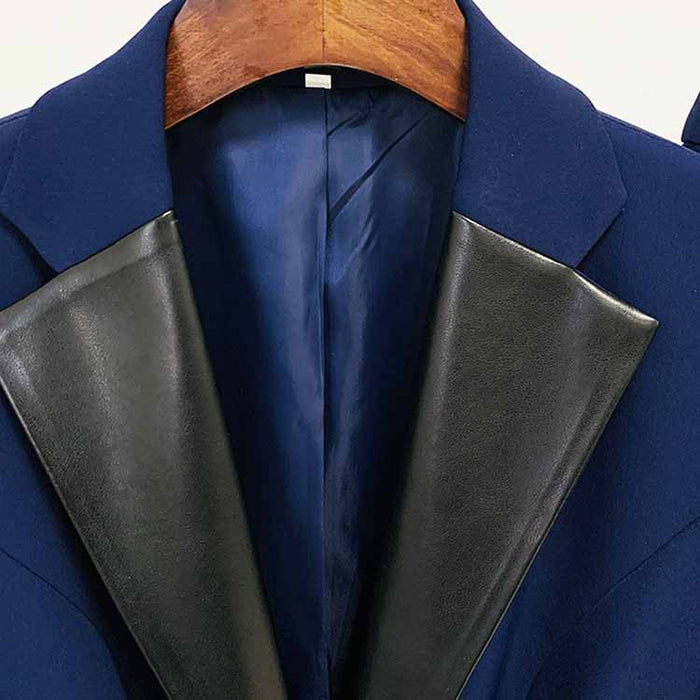 Women Dark Blue Pant Suits 2 Piece Fashion Suits with Belt Blazer Pant Formal Suits