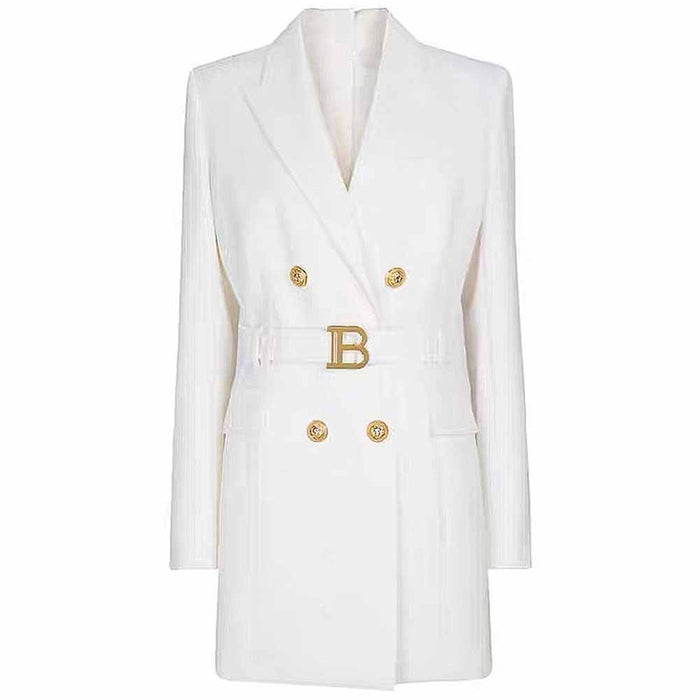 Women double breasted coat dress mid-length blazer dress with belt