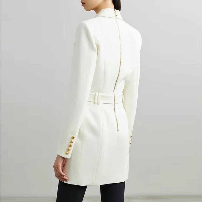 Women double breasted coat dress mid-length blazer dress with belt