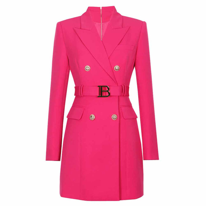 Women double breasted coat dress mid-length blazer dress with belt